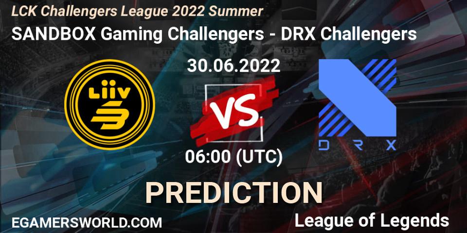 Prognose für das Spiel SANDBOX Gaming Challengers VS DRX Challengers. 30.06.2022 at 06:00. LoL - LCK Challengers League 2022 Summer