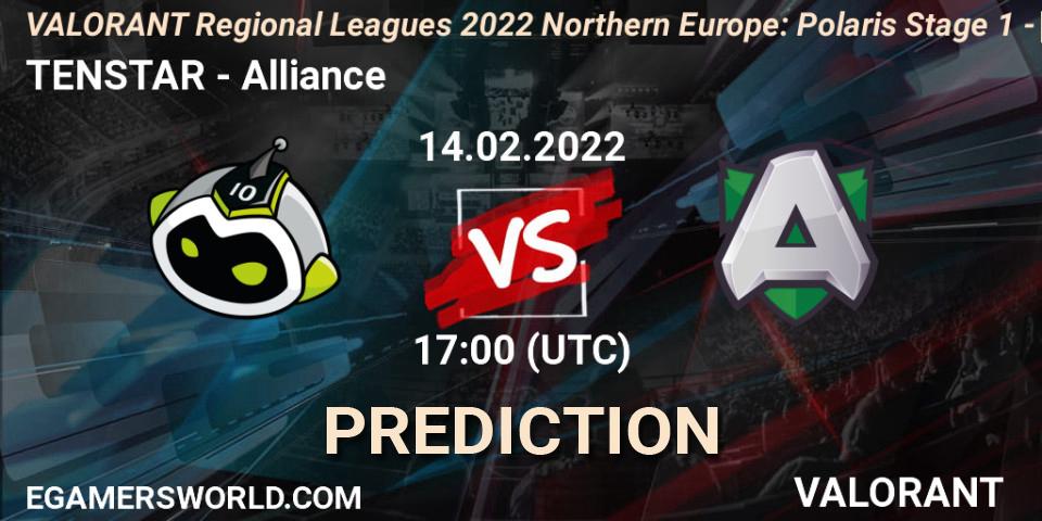 Prognose für das Spiel TENSTAR VS Alliance. 14.02.2022 at 17:00. VALORANT - VALORANT Regional Leagues 2022 Northern Europe: Polaris Stage 1 - Regular Season