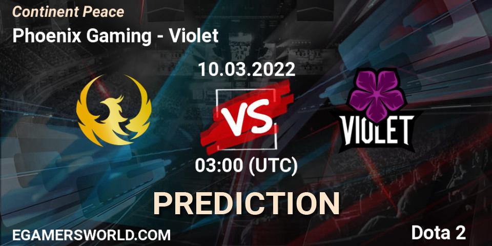 Prognose für das Spiel Phoenix Gaming VS Violet. 10.03.2022 at 04:16. Dota 2 - Continent Peace