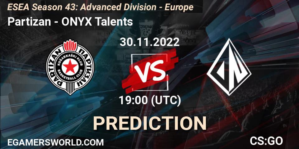 Prognose für das Spiel Partizan VS ONYX Talents. 30.11.22. CS2 (CS:GO) - ESEA Season 43: Advanced Division - Europe