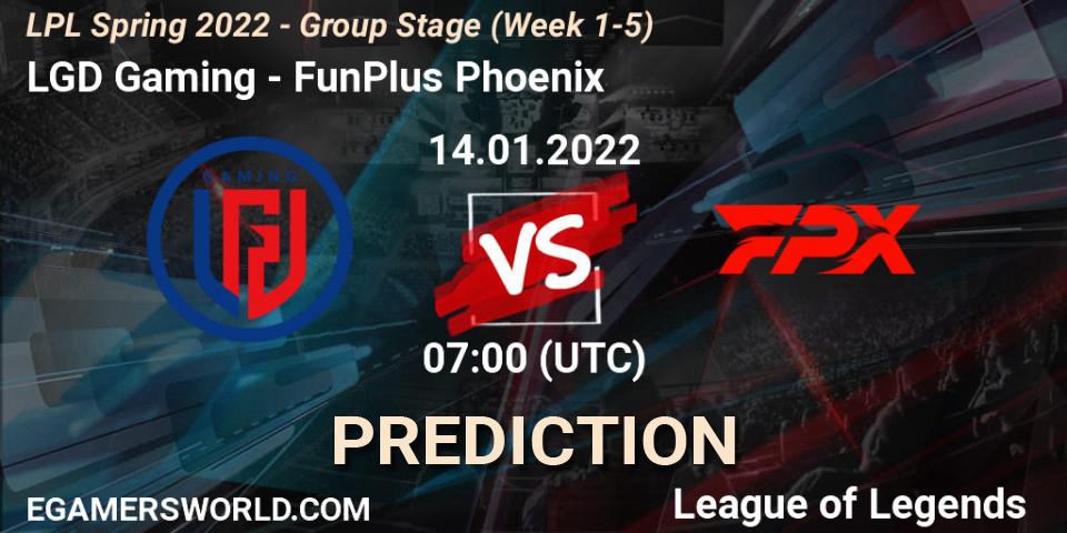 Prognose für das Spiel LGD Gaming VS FunPlus Phoenix. 14.01.22. LoL - LPL Spring 2022 - Group Stage (Week 1-5)