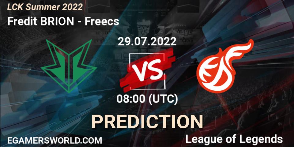Prognose für das Spiel Fredit BRION VS Freecs. 29.07.22. LoL - LCK Summer 2022