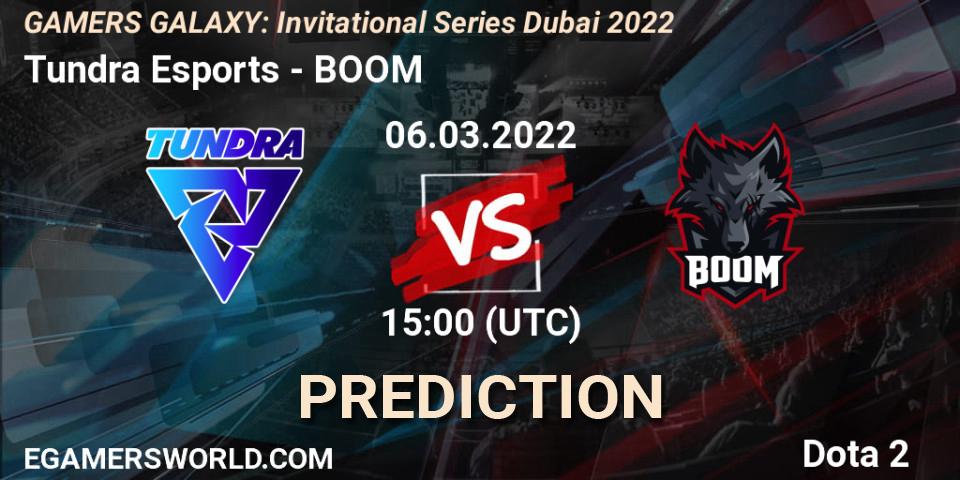 Prognose für das Spiel Tundra Esports VS BOOM. 06.03.2022 at 15:15. Dota 2 - GAMERS GALAXY: Invitational Series Dubai 2022