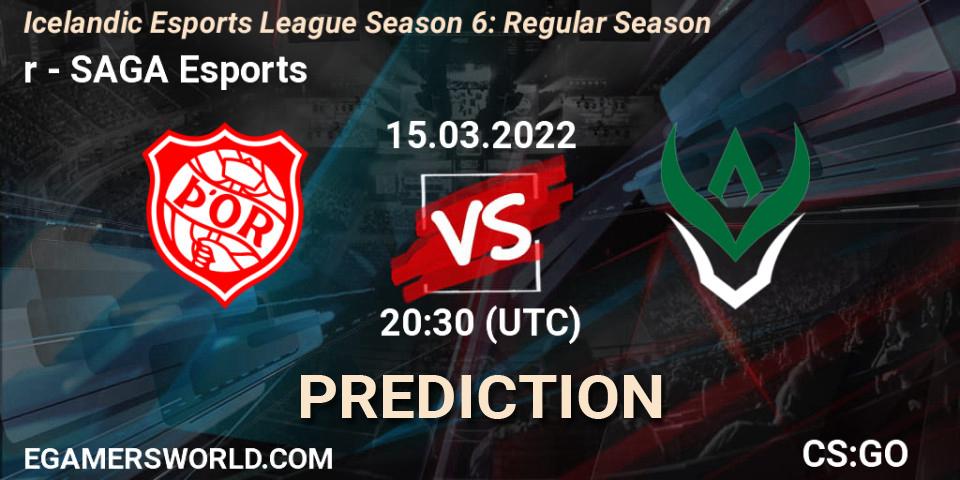 Prognose für das Spiel Þór VS SAGA Esports. 15.03.2022 at 20:30. Counter-Strike (CS2) - Icelandic Esports League Season 6: Regular Season
