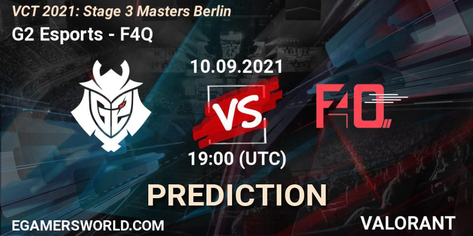 Prognose für das Spiel G2 Esports VS F4Q. 10.09.2021 at 16:00. VALORANT - VCT 2021: Stage 3 Masters Berlin
