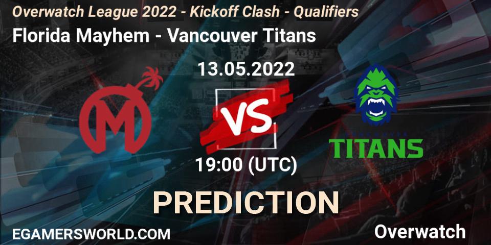 Prognose für das Spiel Florida Mayhem VS Vancouver Titans. 13.05.22. Overwatch - Overwatch League 2022 - Kickoff Clash - Qualifiers