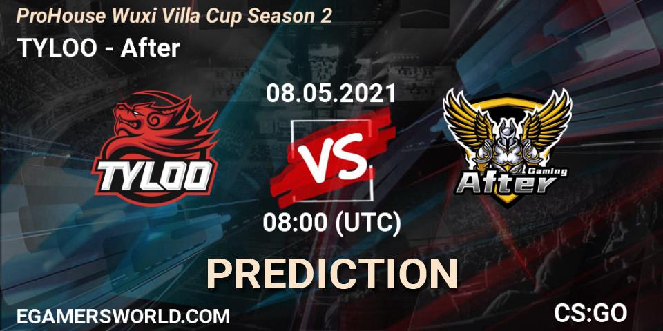 Prognose für das Spiel TYLOO VS After. 08.05.2021 at 08:45. Counter-Strike (CS2) - ProHouse Wuxi Villa Cup Season 2