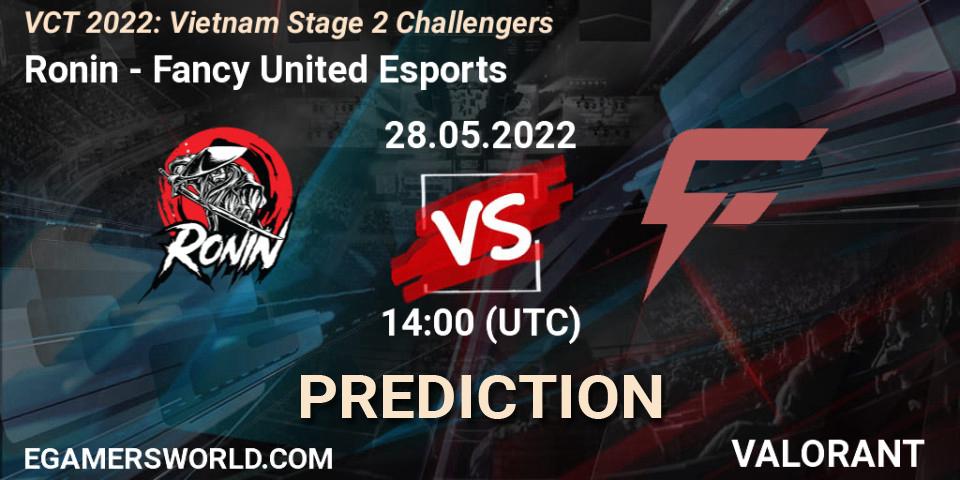 Prognose für das Spiel Ronin VS Fancy United Esports. 28.05.2022 at 14:30. VALORANT - VCT 2022: Vietnam Stage 2 Challengers