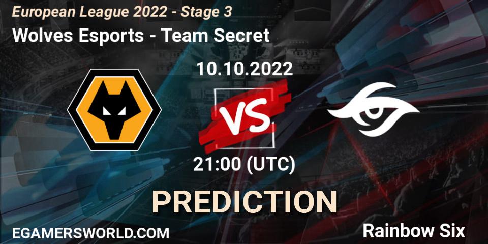 Prognose für das Spiel Wolves Esports VS Team Secret. 10.10.2022 at 21:00. Rainbow Six - European League 2022 - Stage 3