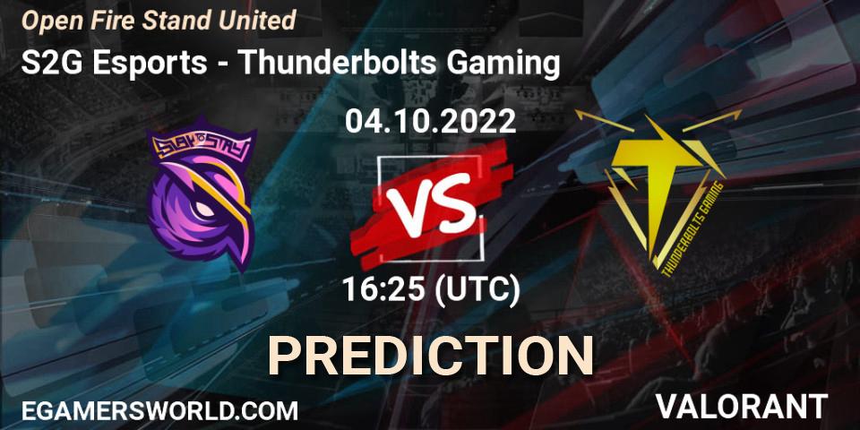 Prognose für das Spiel S2G Esports VS Thunderbolts Gaming. 04.10.22. VALORANT - Open Fire Stand United