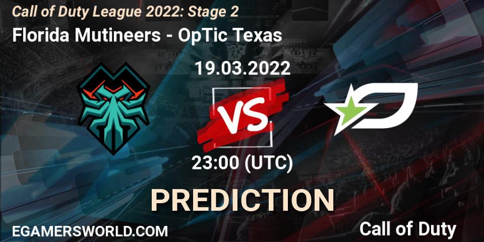 Prognose für das Spiel Florida Mutineers VS OpTic Texas. 19.03.22. Call of Duty - Call of Duty League 2022: Stage 2