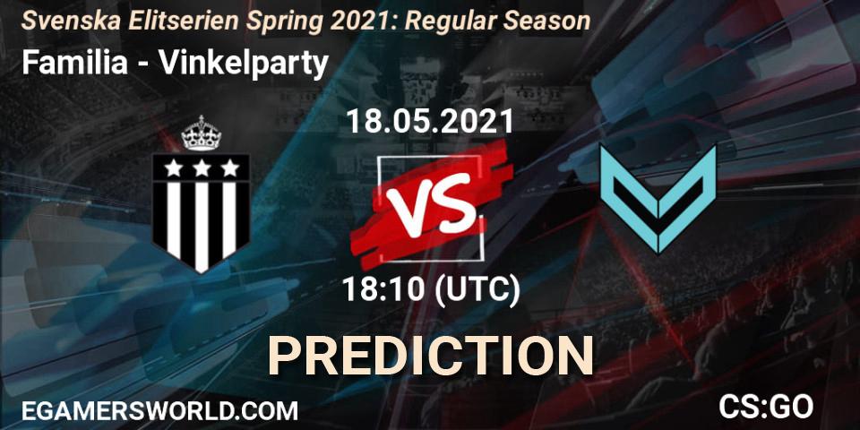 Prognose für das Spiel Familia VS Vinkelparty. 18.05.2021 at 18:10. Counter-Strike (CS2) - Svenska Elitserien Spring 2021: Regular Season