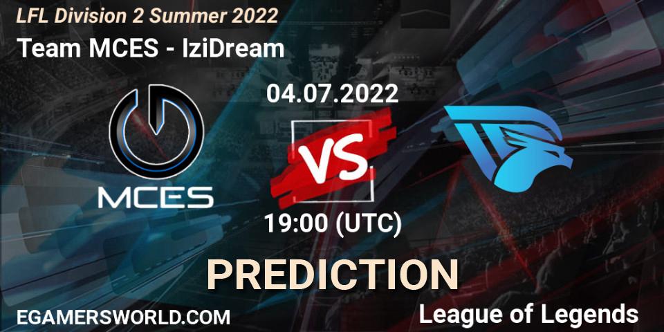Prognose für das Spiel Team MCES VS IziDream. 04.07.2022 at 19:15. LoL - LFL Division 2 Summer 2022