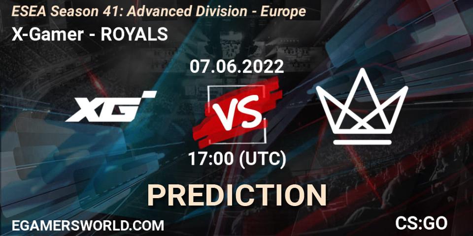 Prognose für das Spiel X-Gamer VS ROYALS. 07.06.2022 at 17:00. Counter-Strike (CS2) - ESEA Season 41: Advanced Division - Europe