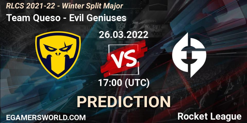 Prognose für das Spiel Team Queso VS Evil Geniuses. 26.03.22. Rocket League - RLCS 2021-22 - Winter Split Major