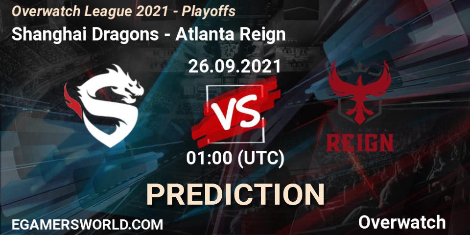 Prognose für das Spiel Shanghai Dragons VS Atlanta Reign. 26.09.2021 at 01:00. Overwatch - Overwatch League 2021 - Playoffs