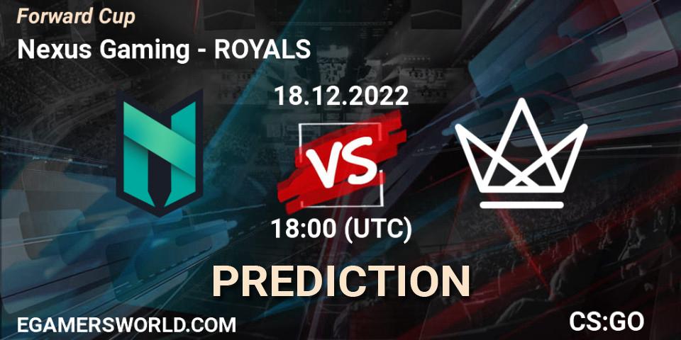 Prognose für das Spiel Nexus Gaming VS ROYALS. 18.12.2022 at 18:00. Counter-Strike (CS2) - Forward Cup