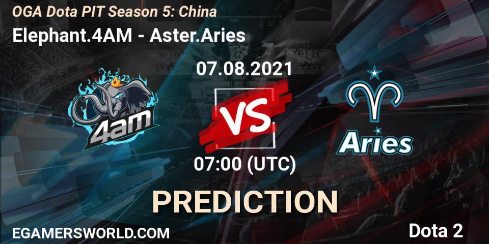 Prognose für das Spiel Elephant.4AM VS Aster.Aries. 07.08.2021 at 07:04. Dota 2 - OGA Dota PIT Season 5: China