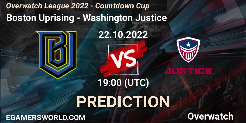 Prognose für das Spiel Boston Uprising VS Washington Justice. 22.10.2022 at 20:30. Overwatch - Overwatch League 2022 - Countdown Cup