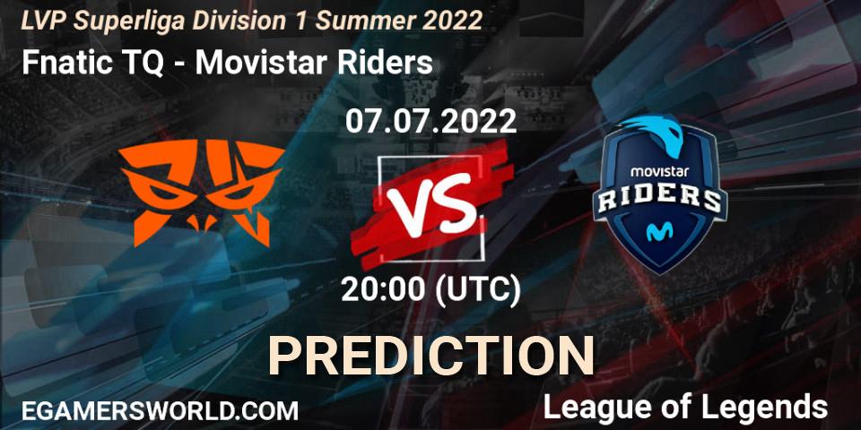 Prognose für das Spiel Fnatic TQ VS Movistar Riders. 07.07.2022 at 18:00. LoL - LVP Superliga Division 1 Summer 2022