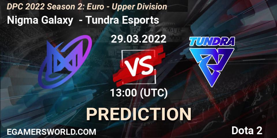 Prognose für das Spiel Nigma Galaxy VS Tundra Esports. 29.03.2022 at 12:55. Dota 2 - DPC 2021/2022 Tour 2 (Season 2): WEU (Euro) Divison I (Upper) - DreamLeague Season 17