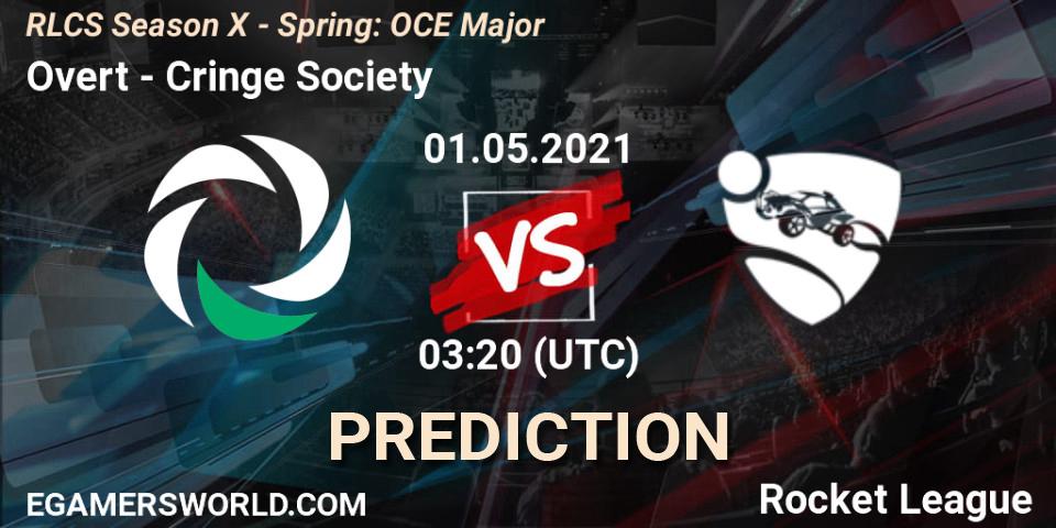 Prognose für das Spiel Overt VS Cringe Society. 01.05.2021 at 03:10. Rocket League - RLCS Season X - Spring: OCE Major