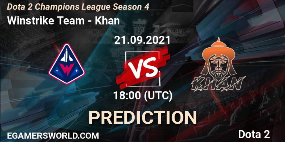 Prognose für das Spiel Winstrike Team VS Khan. 21.09.2021 at 18:24. Dota 2 - Dota 2 Champions League Season 4