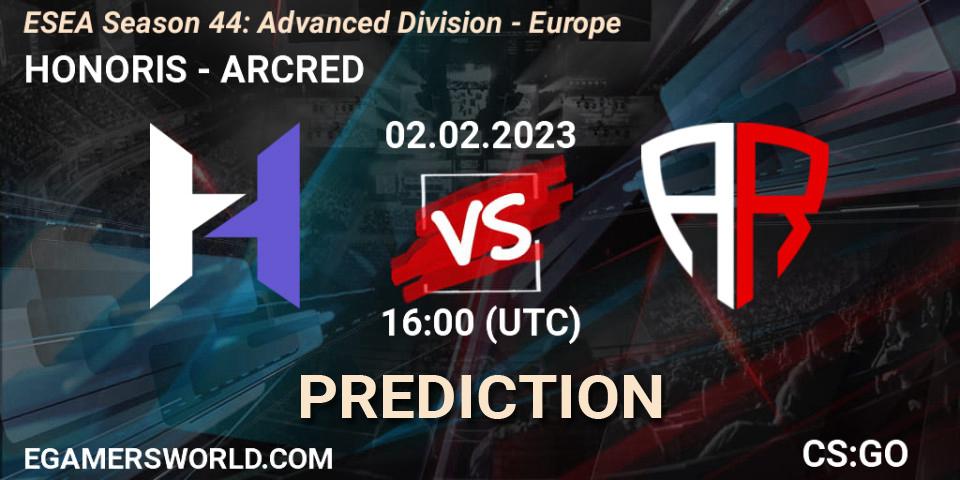 Prognose für das Spiel HONORIS VS ARCRED. 02.02.23. CS2 (CS:GO) - ESEA Season 44: Advanced Division - Europe