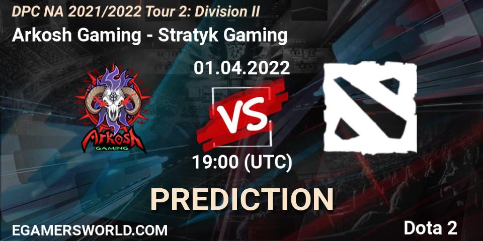 Prognose für das Spiel Arkosh Gaming VS Stratyk Gaming. 01.04.2022 at 19:07. Dota 2 - DP 2021/2022 Tour 2: NA Division II (Lower) - ESL One Spring 2022