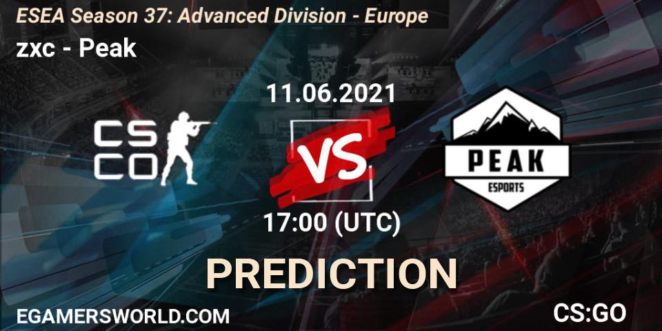 Prognose für das Spiel zxc VS Peak. 11.06.2021 at 17:00. Counter-Strike (CS2) - ESEA Season 37: Advanced Division - Europe