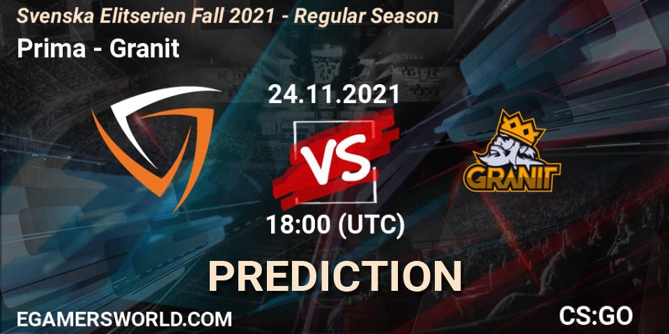 Prognose für das Spiel Prima VS Granit. 24.11.21. CS2 (CS:GO) - Svenska Elitserien Fall 2021 - Regular Season