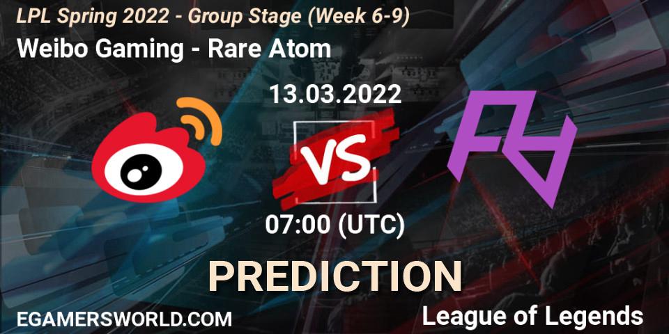 Prognose für das Spiel Weibo Gaming VS Rare Atom. 13.03.22. LoL - LPL Spring 2022 - Group Stage (Week 6-9)