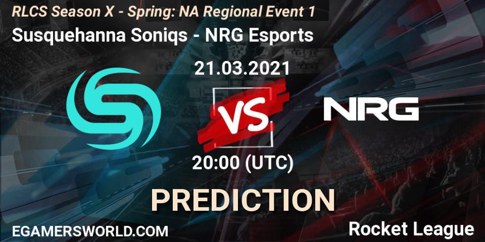 Prognose für das Spiel Susquehanna Soniqs VS NRG Esports. 21.03.2021 at 20:20. Rocket League - RLCS Season X - Spring: NA Regional Event 1