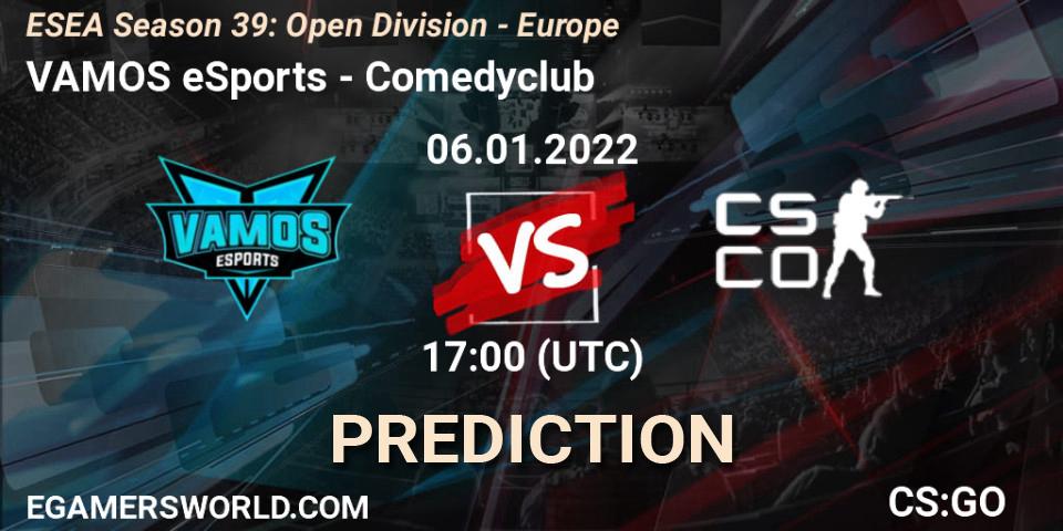 Prognose für das Spiel VAMOS eSports VS Comedyclub. 06.01.2022 at 17:00. Counter-Strike (CS2) - ESEA Season 39: Open Division - Europe