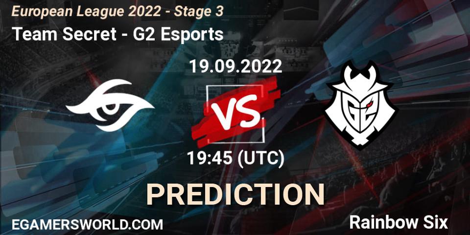 Prognose für das Spiel Team Secret VS G2 Esports. 19.09.2022 at 19:45. Rainbow Six - European League 2022 - Stage 3