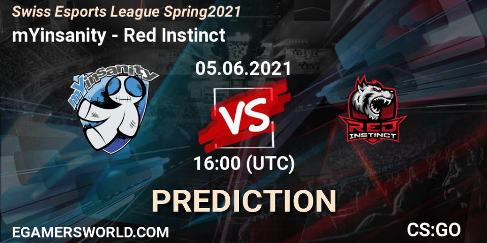 Prognose für das Spiel mYinsanity VS Red Instinct. 05.06.2021 at 16:00. Counter-Strike (CS2) - Swiss Esports League Spring 2021