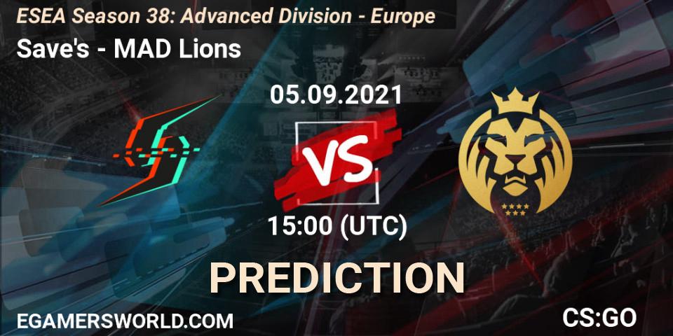 Prognose für das Spiel Save's VS MAD Lions. 05.09.2021 at 15:00. Counter-Strike (CS2) - ESEA Season 38: Advanced Division - Europe