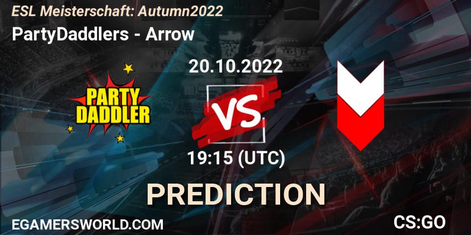 Prognose für das Spiel PartyDaddlers VS Arrow. 20.10.2022 at 19:15. Counter-Strike (CS2) - ESL Meisterschaft: Autumn 2022