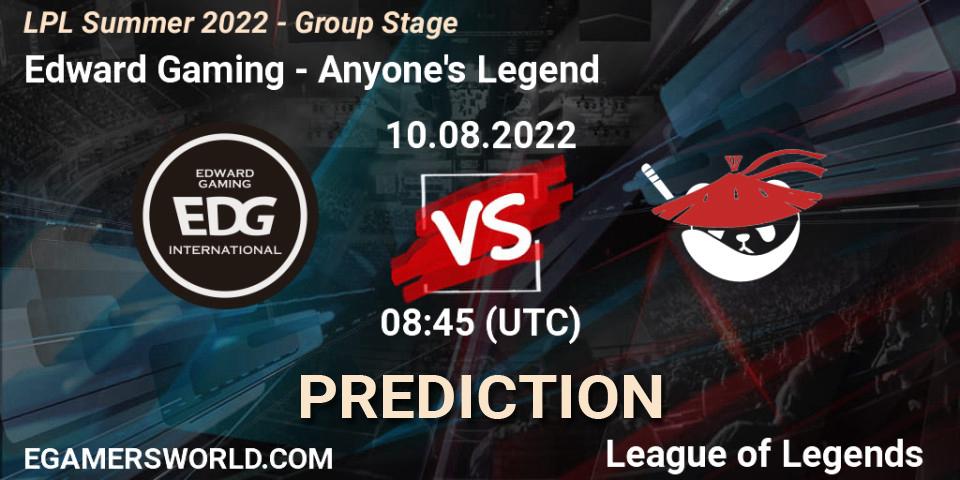 Prognose für das Spiel Edward Gaming VS Anyone's Legend. 10.08.22. LoL - LPL Summer 2022 - Group Stage