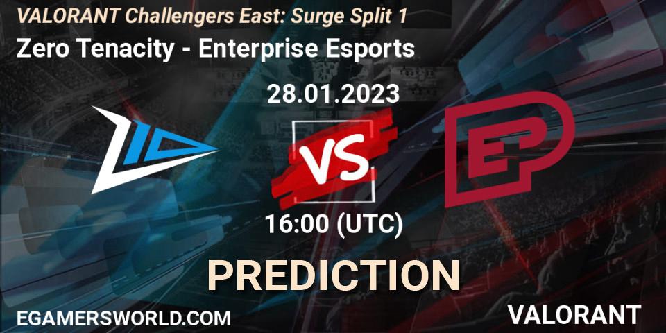 Prognose für das Spiel Zero Tenacity VS Enterprise Esports. 28.01.23. VALORANT - VALORANT Challengers 2023 East: Surge Split 1