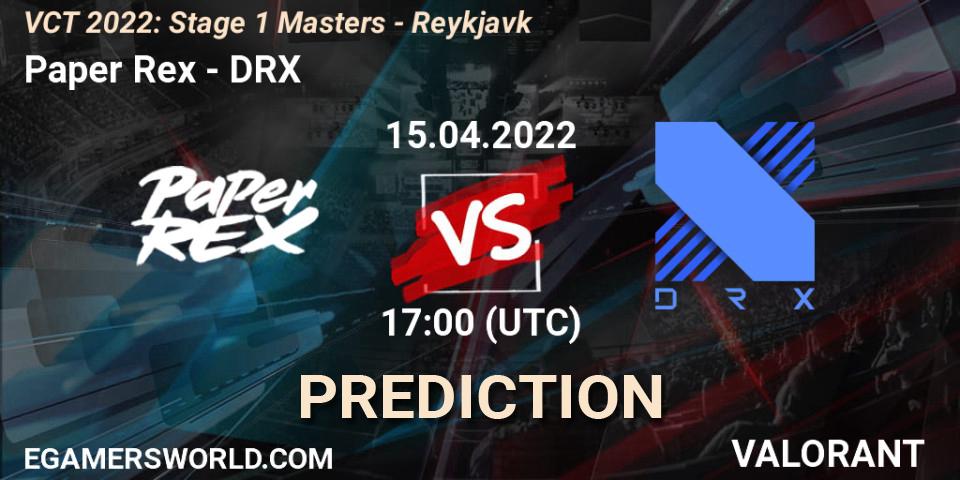 Prognose für das Spiel Paper Rex VS DRX. 15.04.2022 at 17:15. VALORANT - VCT 2022: Stage 1 Masters - Reykjavík