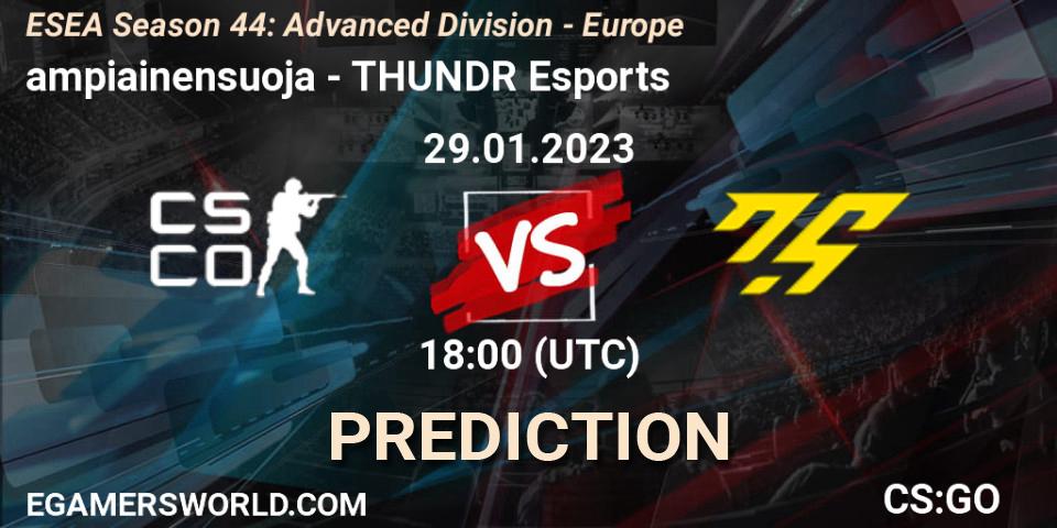 Prognose für das Spiel ampiainensuoja VS THUNDR Esports. 29.01.23. CS2 (CS:GO) - ESEA Season 44: Advanced Division - Europe