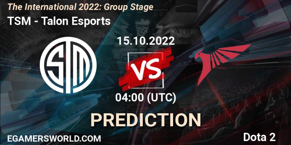 Prognose für das Spiel TSM VS Talon Esports. 15.10.22. Dota 2 - The International 2022: Group Stage
