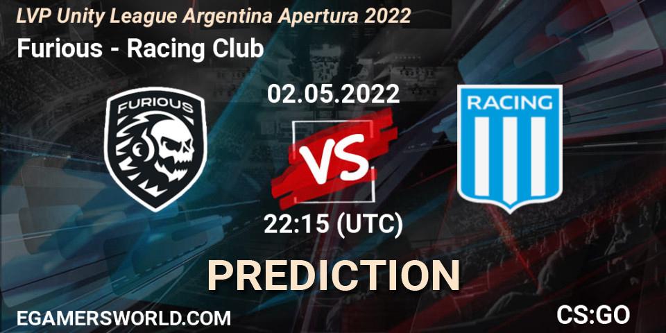 Prognose für das Spiel Furious VS Racing Club. 02.05.2022 at 22:15. Counter-Strike (CS2) - LVP Unity League Argentina Apertura 2022