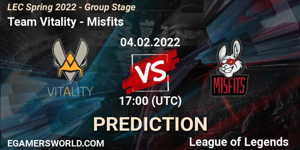 Prognose für das Spiel Team Vitality VS Misfits. 04.02.22. LoL - LEC Spring 2022 - Group Stage