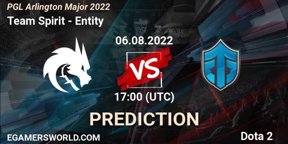 Prognose für das Spiel Team Spirit VS Entity. 06.08.2022 at 17:23. Dota 2 - PGL Arlington Major 2022 - Group Stage
