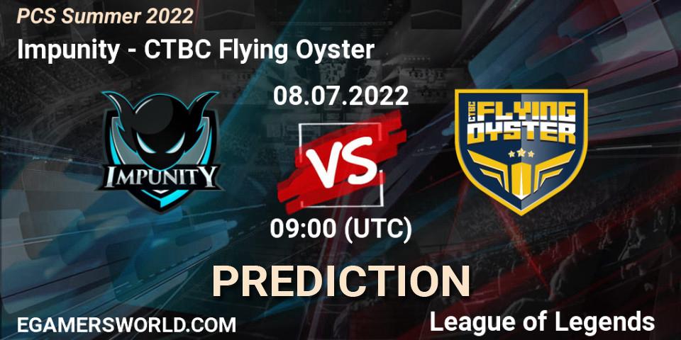 Prognose für das Spiel Impunity VS CTBC Flying Oyster. 08.07.22. LoL - PCS Summer 2022