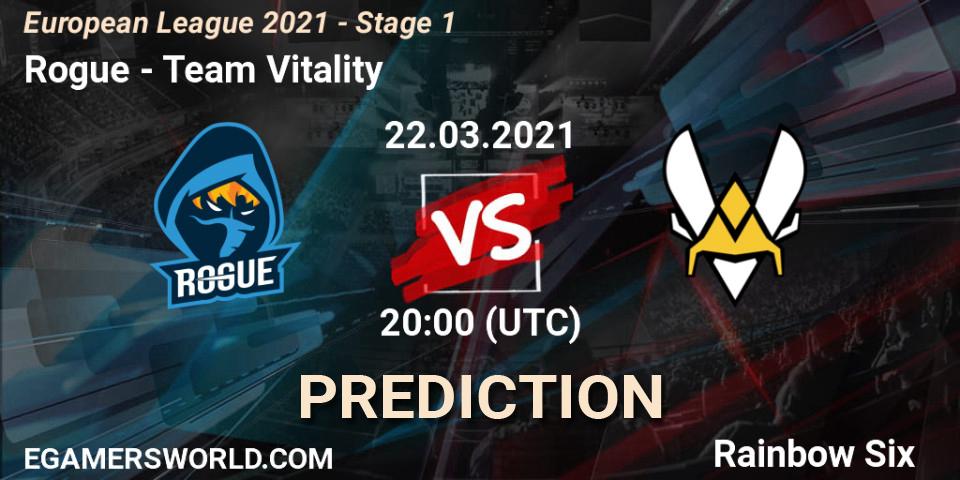 Prognose für das Spiel Rogue VS Team Vitality. 22.03.21. Rainbow Six - European League 2021 - Stage 1