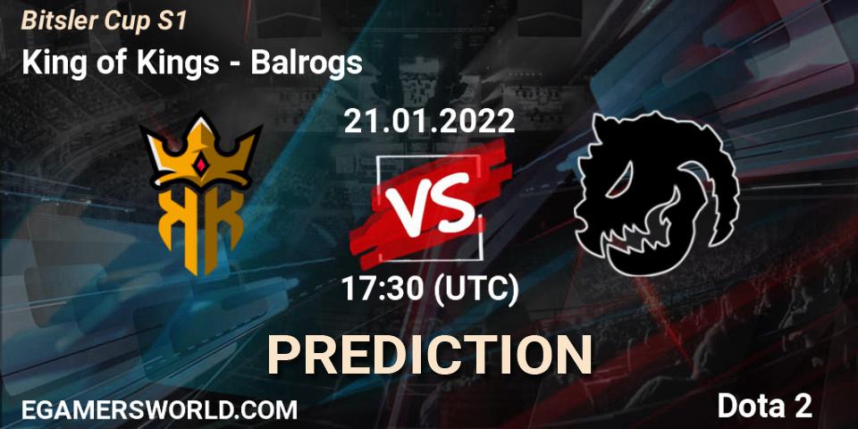 Prognose für das Spiel King of Kings VS Balrogs. 24.01.2022 at 21:09. Dota 2 - Bitsler Cup S1