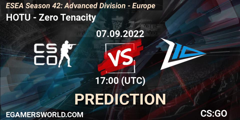 Prognose für das Spiel HOTU VS Zero Tenacity. 07.09.2022 at 17:00. Counter-Strike (CS2) - ESEA Season 42: Advanced Division - Europe
